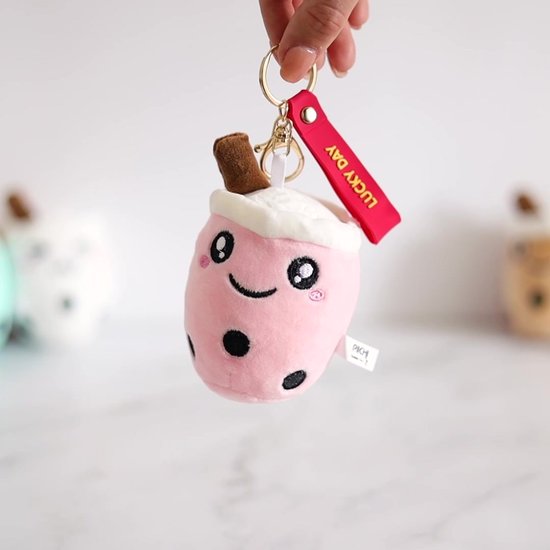 Yuanyan rose - 10 cm - Porte-clés mignon Bubble Tea pour filles et garçons,  Pendentif en peluche douce, Décor