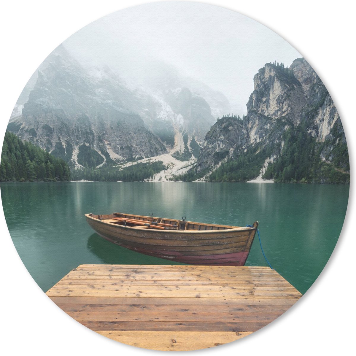 Muismat rond 50x50 cm - Mousepad Mist - Sneeuw - Berg - Boot - Ronde muismatten