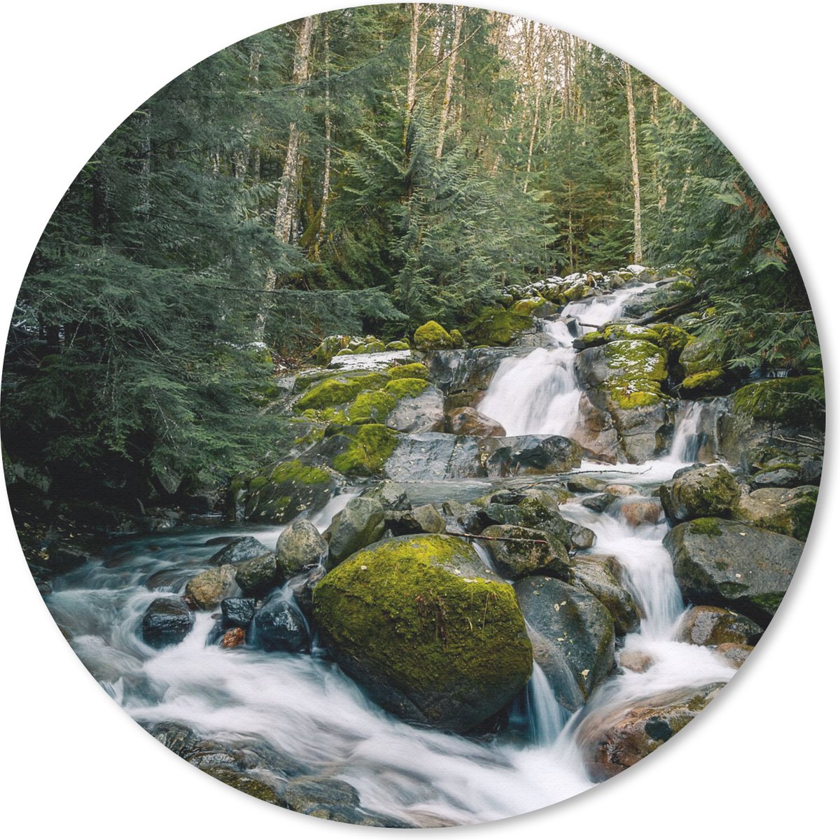 Muismat rond 20x20 cm - Mousepad Natuur - Waterval - Bomen - Herfst - Ronde muismatten