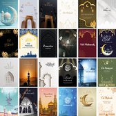 Huurdies 24x wenskaarten - Eid Mubarak - 10x15cm Gevouwen - Ansichtkaarten met Enveloppen - 24 verschillende kaarten - Alles in één doos