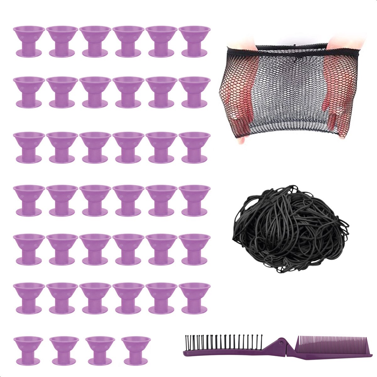 Luxe siliconen Krulspelden Set - 40 stuks - Incl. Haarnetje - Kam en elastiekjes - Heatless curls - Hair Curler - Haar rollers - Krullen Zonder Hitte