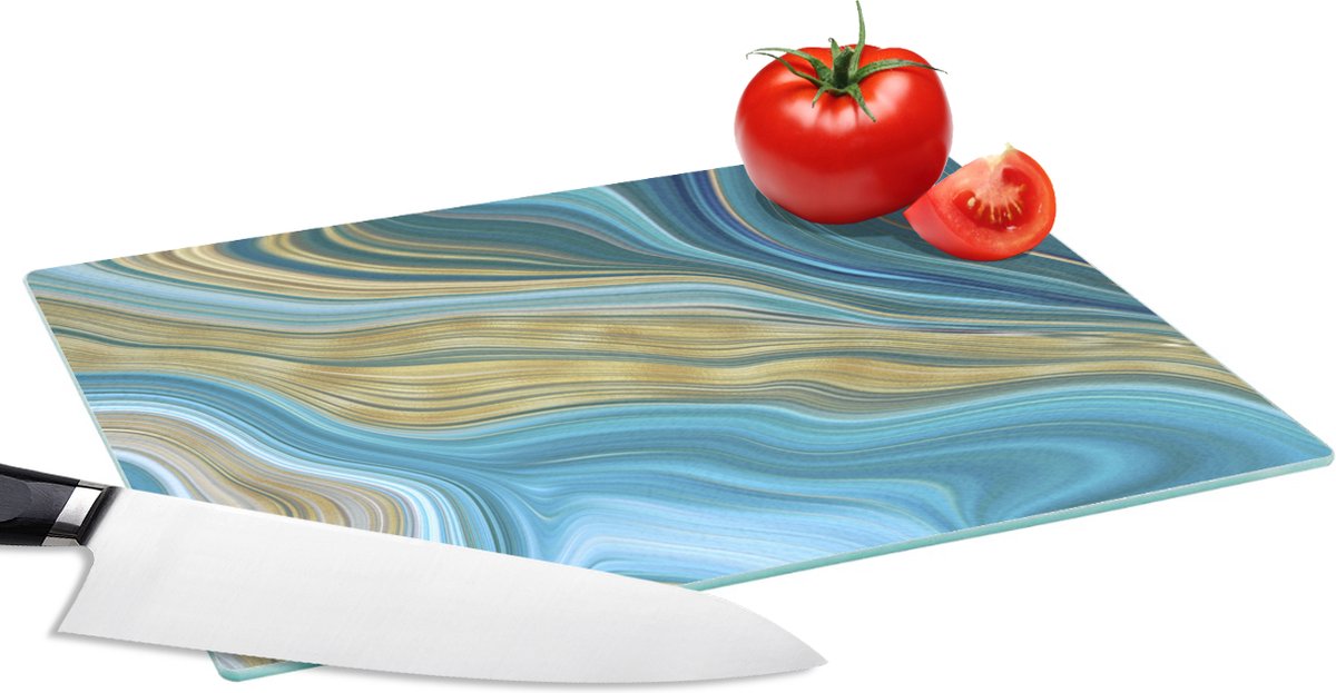 Glazen Snijplank - 28x20 - Marmer - Golven - Goud - Patronen - Snijplanken Glas
