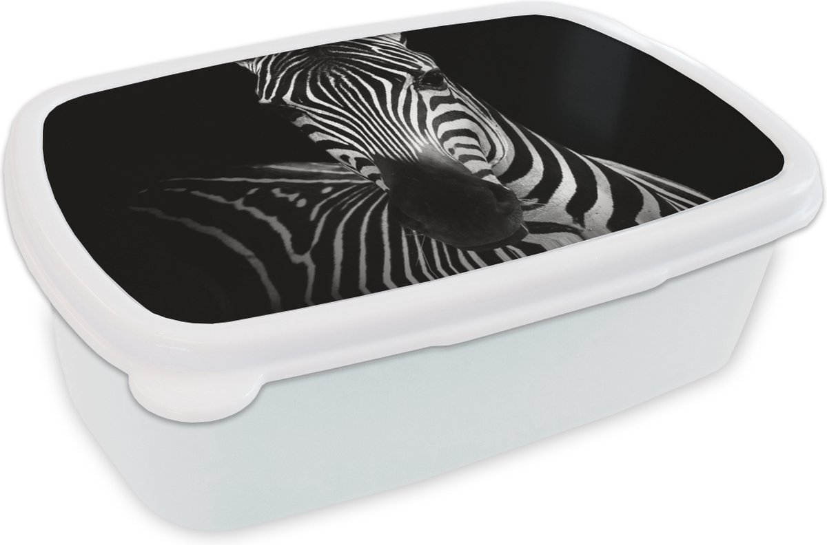 Broodtrommel Wit - Lunchbox - Brooddoos - Zebra - Zwart - Wit - Dieren - 18x12x6 cm - Volwassenen