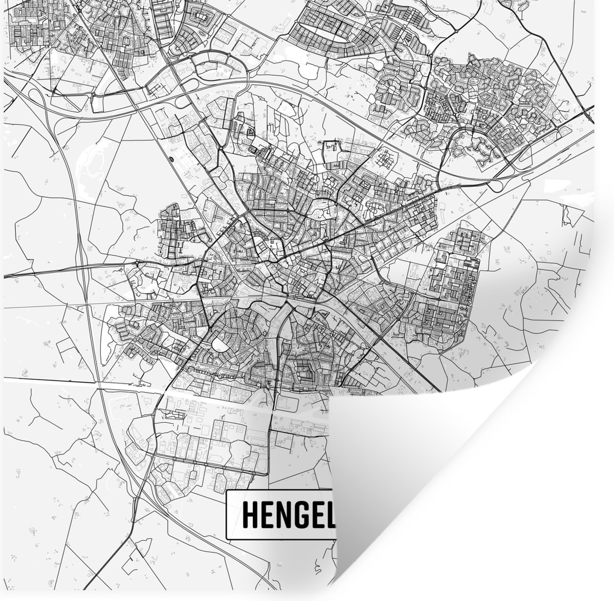 Muurstickers - Sticker Folie - Stadskaart Hengelo - 50x50 cm - Plakfolie - Muurstickers Ki