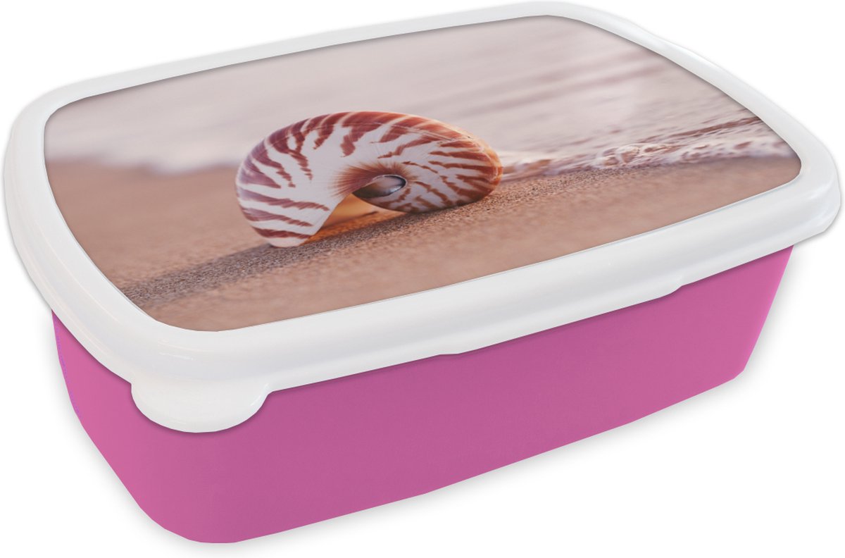 Broodtrommel Roze - Lunchbox - Brooddoos - Schelp - Strand - Zee - Zand - 18x12x6 cm - Kinderen - Meisje