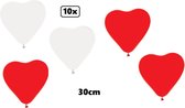 10x Hartjes ballon 30cm rood/wit - Liefde hart Festival feest party verjaardag landen helium lucht thema