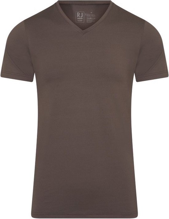 RJ Bodywear Pure Color bruin T-shirt (1-pack) - heren T-shirt met V-hals - donkerbruin - Maat: