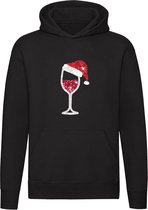 Wijnglas met een kerstmuts Hoodie - kerst - christmas - glitter - wijn - wijnen - muts - trui - sweater - capuchon
