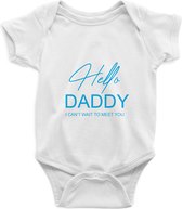 Hello Daddy Rompertje - Blauw Print , Maat S, 0-3 maanden, 50/56, go max, Korte Mouw, Nieuw Baby Cadeau, Zwangerschap , Aankondiging , Romper Baby Jongen Meisje