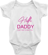Hello Daddy Rompertje - Roze Print , Maat S, 0-3 maanden, 50/56, go max, Korte Mouw, Nieuw Baby Cadeau, Zwangerschap , Aankondiging , Romper Baby Jongen Meisje