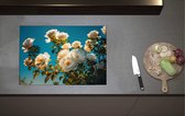 Inductieplaat Beschermer - Witte Rozenstruik in het Zonlicht onder Helderblauwe Lucht - 70x52 cm - 2 mm Dik - Inductie Beschermer van Vinyl