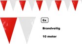 6x BRANDVEILIG PVC vlaggenlijn rood-wit 10 meter - BRANDVEILIG - Festival thema feest carnaval party
