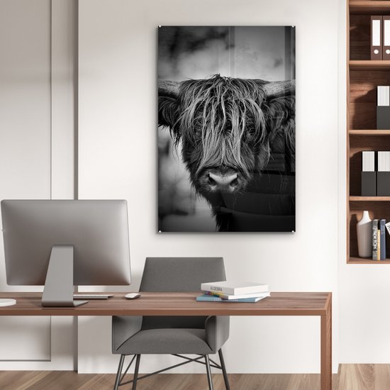 MuchoWow® Peinture sur verre 60x90 cm - Peinture sur verre acrylique - Highlander écossais - Lumière - Portrait - Nature - Photo sur verre - Peintures