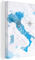 Canvas Wereldkaart - 20x30 - Wanddecoratie Wereldkaart - Blauw - Italië