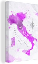 Canvas Wereldkaart - 20x30 - Wanddecoratie Wereldkaart - Roze - Italië