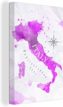 Canvas Wereldkaart - 80x120 - Wanddecoratie Wereldkaart - Roze - Italië