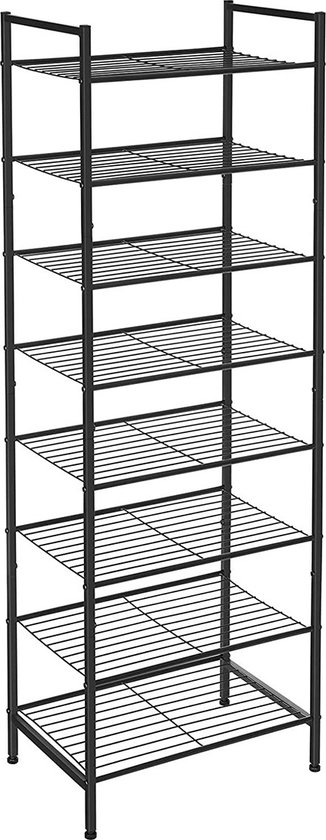 Schoenenrek Gaston - Met 8 Lagen - Smal - Voor 16-24 paar Schoenen - Space Savin - Veel Opbergruimte - Metalen Rek - 44.6x30.5x128.5cm - Zwart