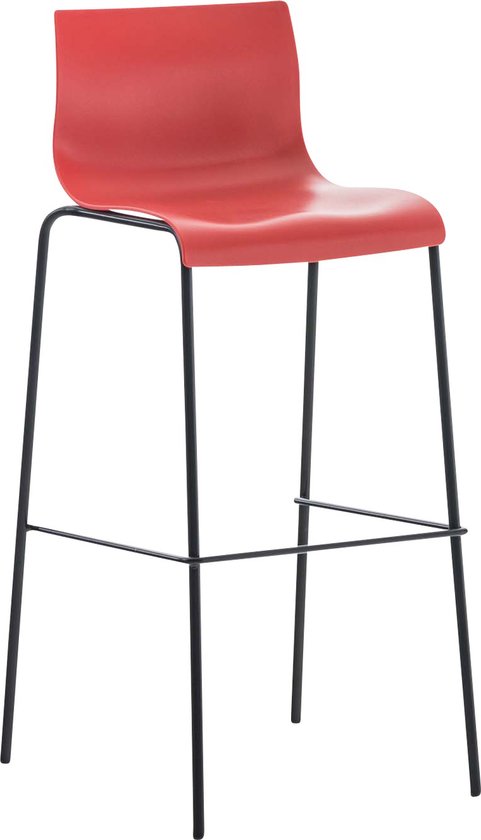 Klassieke Barkruk Beth - Rood - Modern Design - Ergonomische Barstoelen - Set van 1 - Met Rugleuning - Voetensteun - Voor Keuken en Bar - Kunststof Zitting