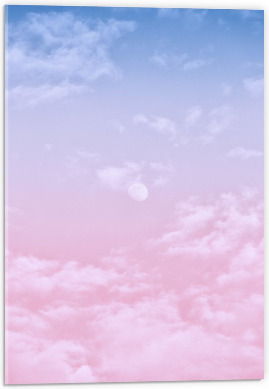 Acrylglas - Lucht - Wolken - Maan - Blauw - Roze - 40x60 cm Foto op Acrylglas (Met Ophangsysteem)