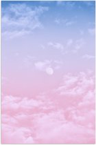 Poster (Mat) - Lucht - Wolken - Maan - Blauw - Roze - 60x90 cm Foto op Posterpapier met een Matte look