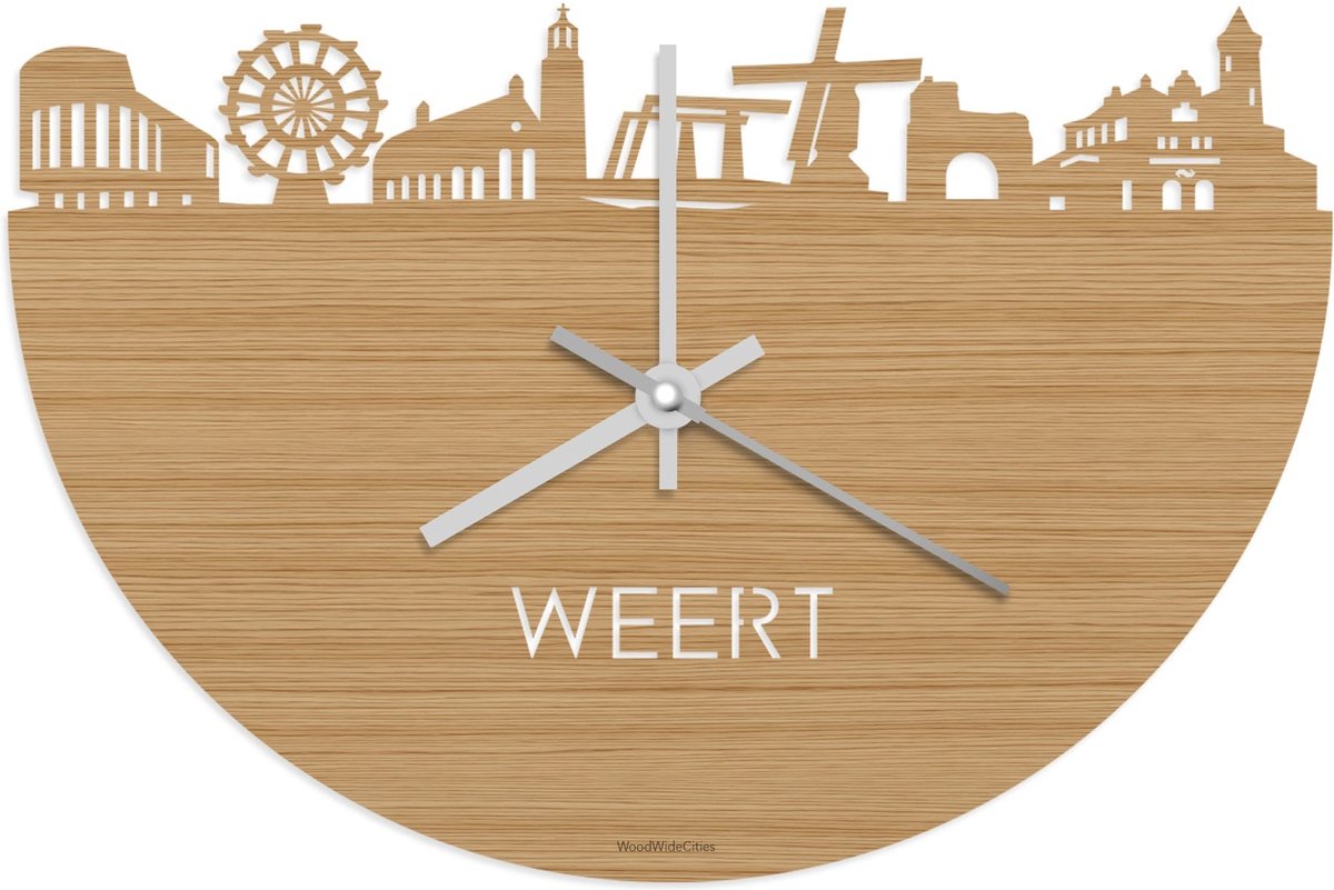 Skyline Klok Weert Bamboe hout - Ø 40 cm - Stil uurwerk - Wanddecoratie - Meer steden beschikbaar - Woonkamer idee - Woondecoratie - City Art - Steden kunst - Cadeau voor hem - Cadeau voor haar - Jubileum - Trouwerij - Housewarming - WoodWideCities