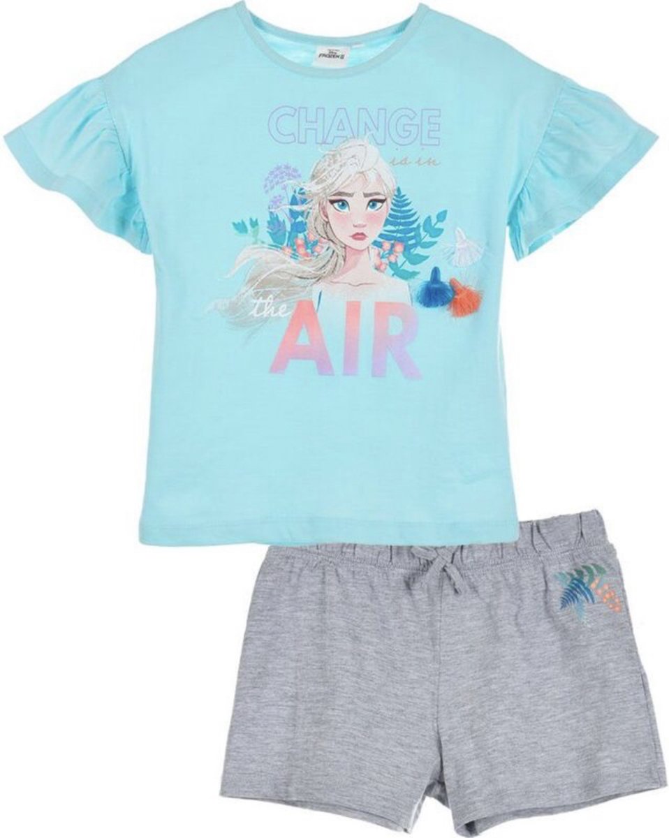 Disney Frozen Set / Pyjama / Shortama - Biologisch Katoen - Lichtblauw/Grijs - maat 116 (6 jaar)