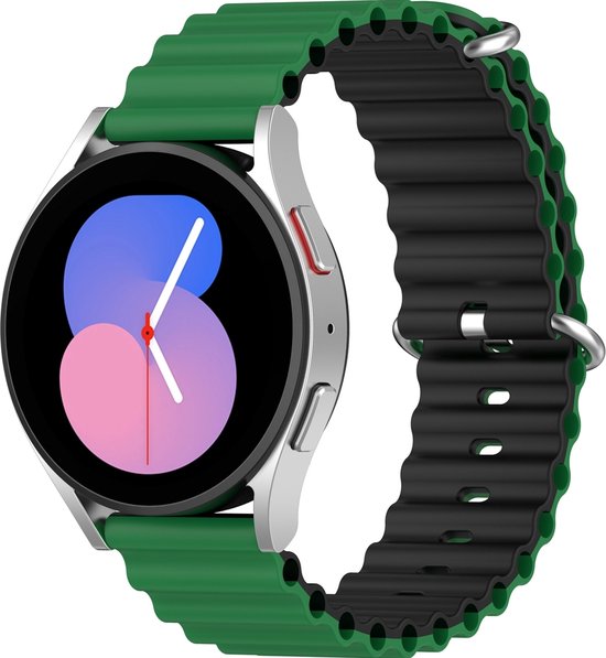 Mobigear Siliconen Watch bandje geschikt voor Smartwatch Bandje Gespsluiting | Mobigear Ocean - Universeel 22 mm connector - Zwart / Groen