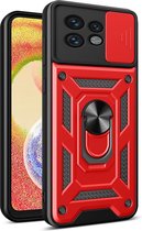 OnePlus Nord CE 3 Lite Hoesje - MobyDefend Pantsercase Met Draaibare Ring - Rood - GSM Hoesje - Telefoonhoesje Geschikt Voor OnePlus Nord CE 3 Lite