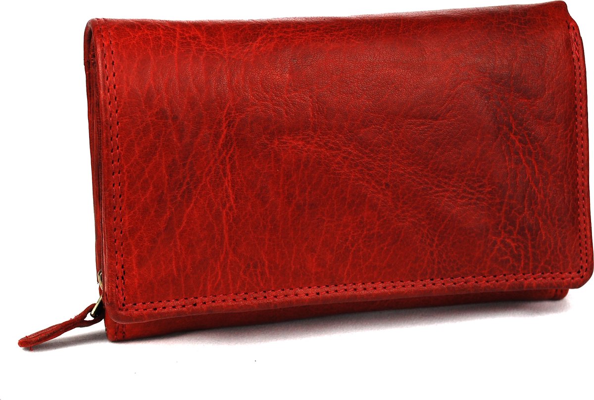 Massi Miliano Portemonnee Dames Geheel Buffelleer Rood - ( FLRS-5016-2008-36) -15.5x3.5x10cm -
