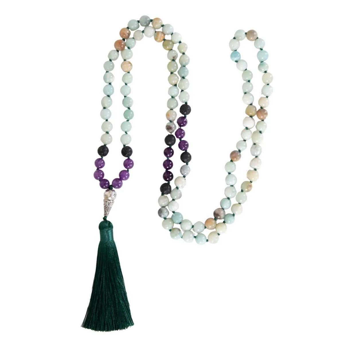 Marama - Mala ketting California - edelsteen Amazoniet en Amethist - met kwastje - damesketting