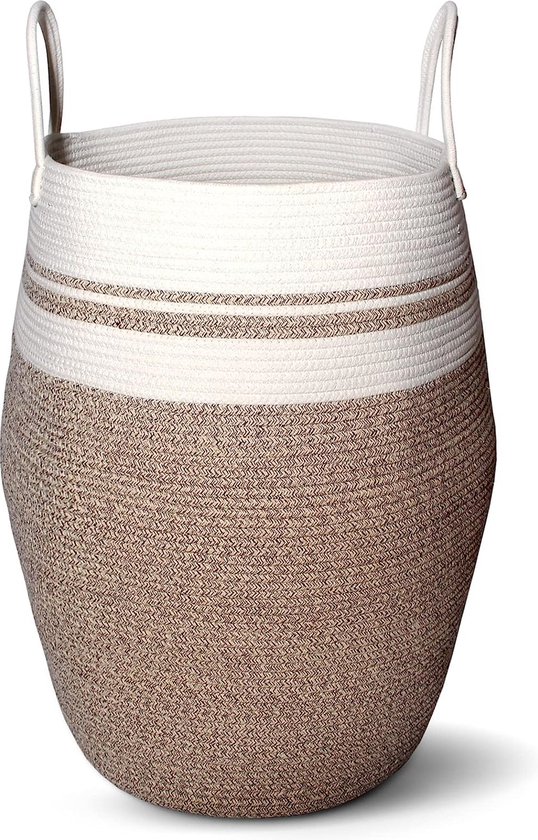 YOUDENOVA Grote geweven wasmand van katoenen touw, mand voor wasgoed, voor wasserette of slaapkamer, hoogte 25,6 cm, bruin