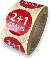 2+1 gratis sticker - reclame sticker - 250 Stuks - rond 25mm - korting sticker - promotie sticker - afprijs sticker - uitverkoop - aanbieding - wit - rood - food sticker - reclame-etiket - voedseletiket - HACCP sticker