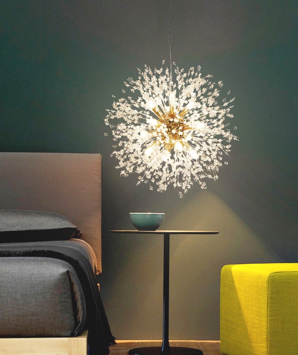 Vintage kristallen kroonluchter / hanglamp-goud met glazen karaf