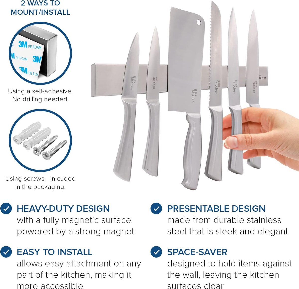 Bloc à couteaux magnétique KitchenMonster® 40 cm - Porte-couteaux  magnétique avec Tape