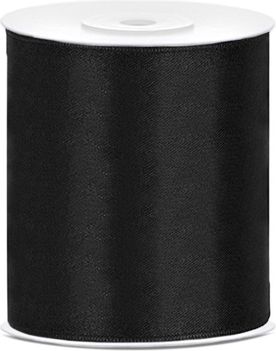 1x Hobby/ décoration ruban décoratif en satin noir 10 cm / 100 mm x 25 mètres - Rubans cadeaux rubans / rubans en satin