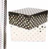 6x Rollen luxe folie inpakpapier zilveren/gouden stippen pakket - wit/zwart 200 x 70 cm - cadeau/kadopapier