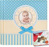 Fotoboek/fotoalbum Matilda baby jongetje met 30 paginas blauw 31 x 31 x 3,5 cm inclusief fotoplakkers/stickers