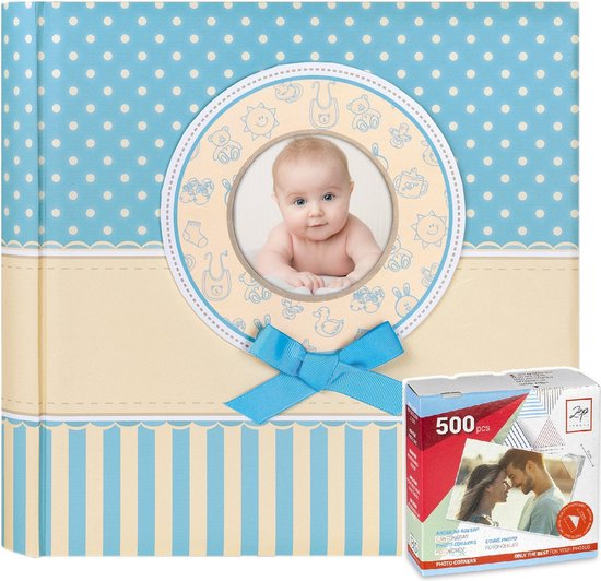 Foto: Fotoboek fotoalbum matilda baby jongetje met 30 paginas blauw 31 x 31 x 3 5 cm inclusief fotoplakkers stickers