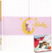 Fotoboek/fotoalbum Mia baby meisje met 20 paginas roze 24 x 24 x 2,5 cm inclusief 500 fotoplakkers/stickers