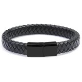 Sorprese armband - Monaco - armband heren - zwart - leer - 22 cm - leren armband - cadeau - Model F - Sinterklaas - Kerst - Cadeau