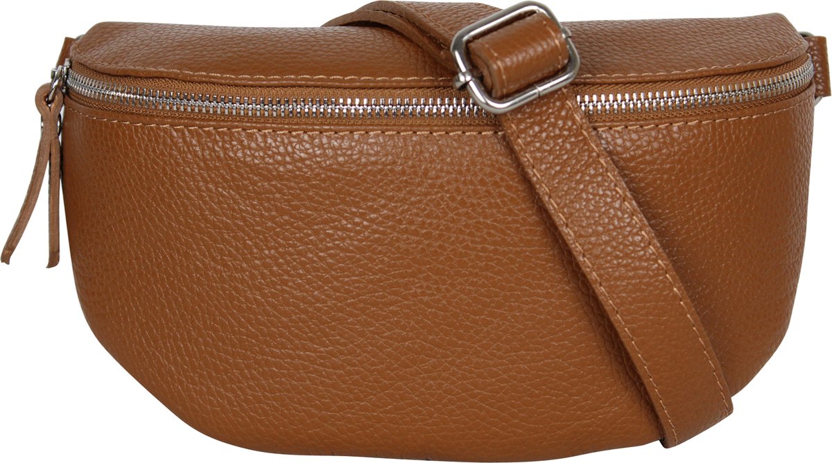 AmbraModa GLX1 - kleine heuptas buiktas crossbodytas, ideaal voor vakantie, reizen, uitgaan gemaakt van echt leer. Camelbruin