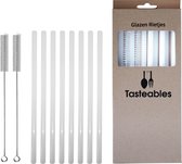Glazen Rietjes Recht - Cocktail Rietjes - Tasteables - Set van 8 - Duurzaam - Herbruikbaar - Reinigingsborstel - 200mm lengte - Wit