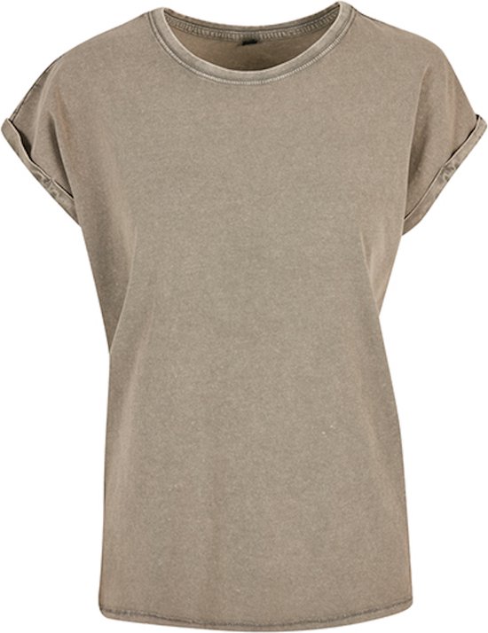 Build your Brand Ladies´ Acid Washed Extended Shoulder Tee BY053 - Dark Khaki - XXL