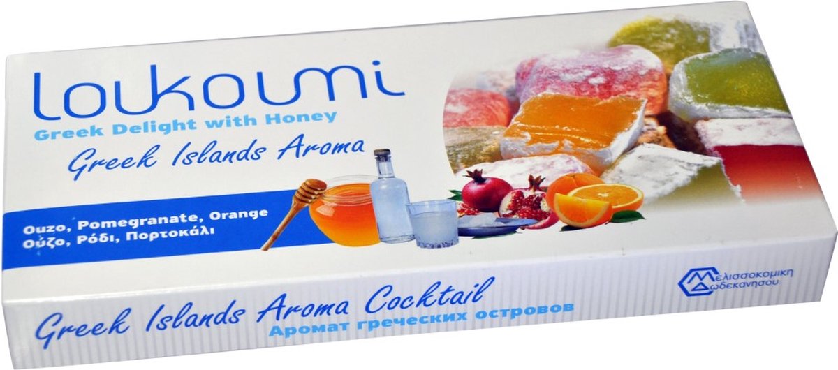 Traditionele Griekse Loukoumi met Honing – 280g | Authentieke Delicatesse met Ouzo, Granaatappel & Sinaasappel – Smaak van de Griekse Eilanden