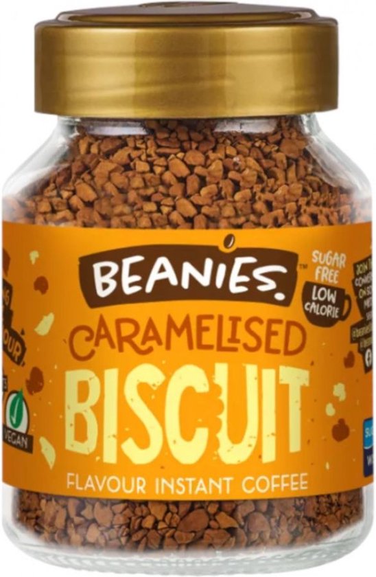 Foto: Beanies instant koffie caramelised biscuit koffie flavoured caramel oploskoffie koffiegeschenk