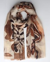 Flower scarf- Accessories Junkie Amsterdam- Dames- Lange sjaal- Katoen-Herfst winter- Cosy chic- Bloem print- Beige camel