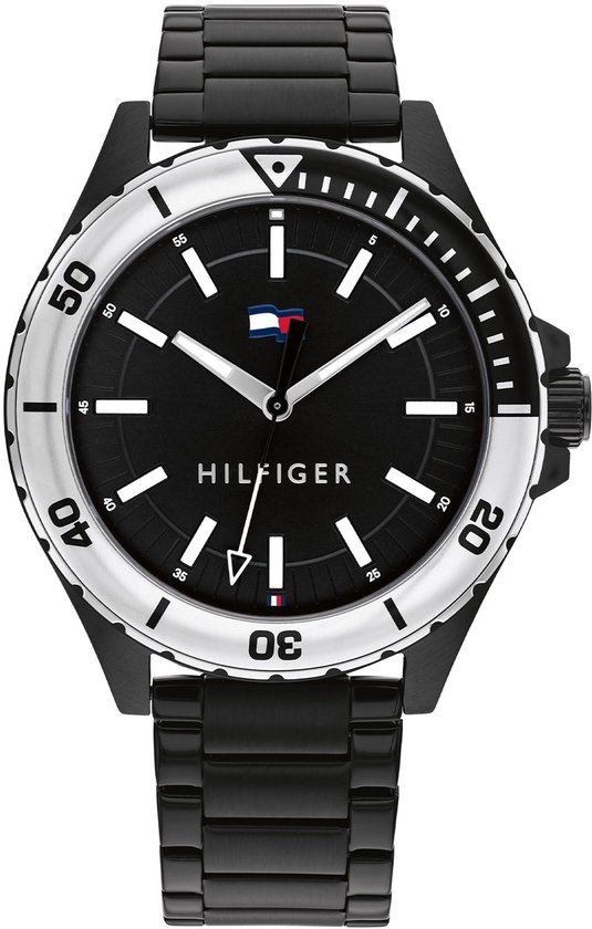 Tommy Hilfiger TH1792014 Heren Horloge - LOGAN - Mineraalglas - Roestvrijstaal - Zwart - 43 mm breed - 4.3 cm lang - Quartz - Vouw/Vlindersluiting