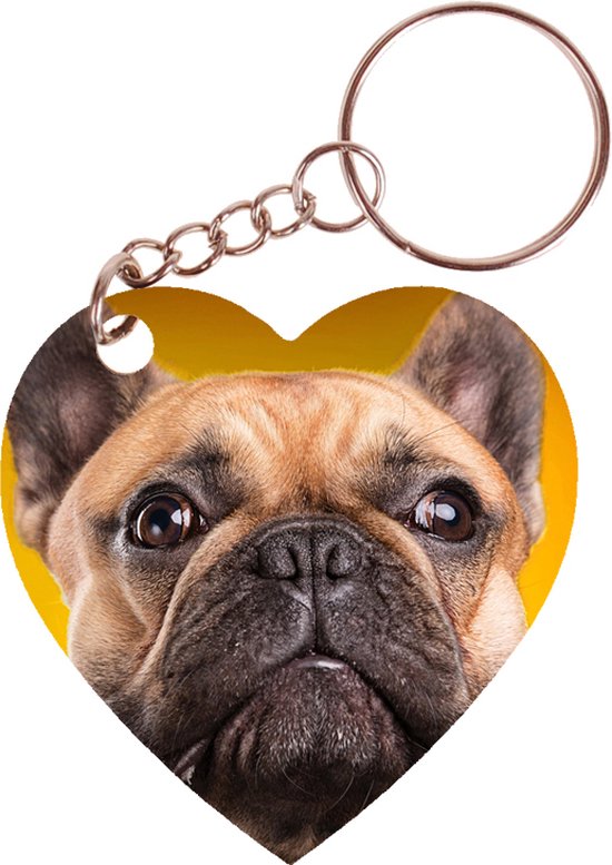Sleutelhanger hartje 5x5cm - Franse Bulldog Pup