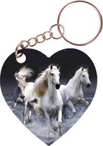 Sleutelhanger hartje 5x5cm - Witte paarden in Branding