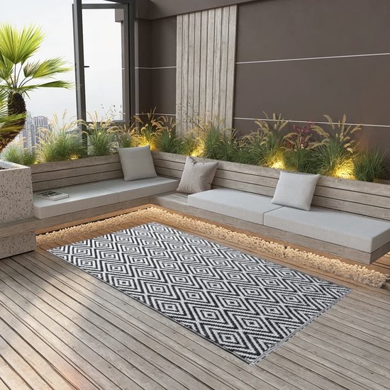 vidaXL - Buitenkleed - 120x180 - cm - PP - wit - en - zwart van VidaXL — afbeelding 3